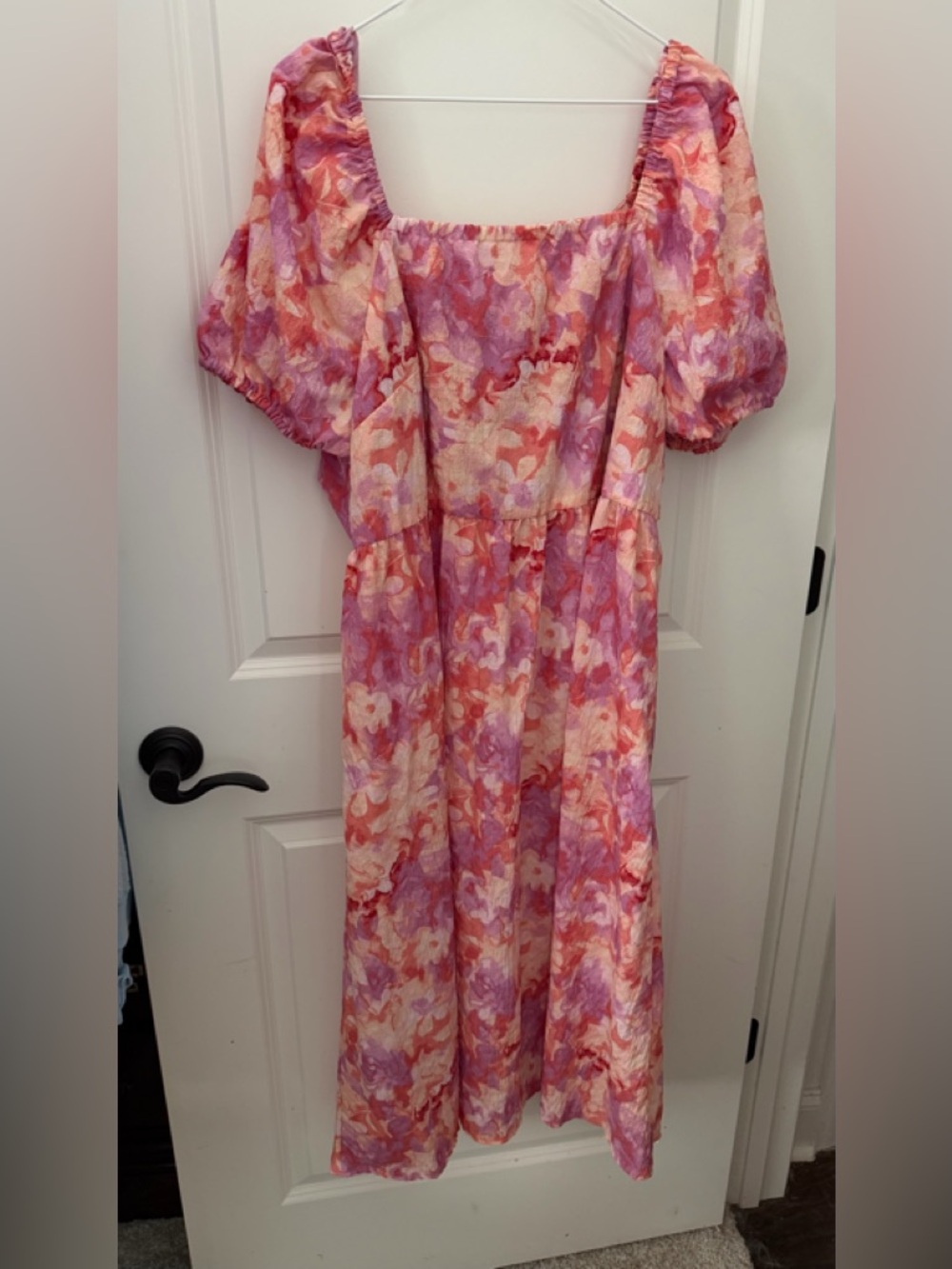 Time and Tru Pink & Peach Watercolor Puff Sleeve Midi Dress plus size 22